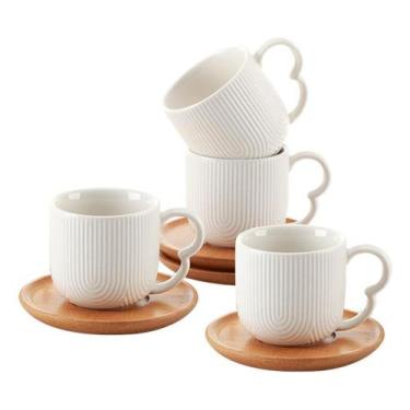 Imagem de Conjunto de Chá Oásis Branco 190ml  4 Xícaras com Pires em Cerâmica pa