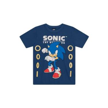 Imagem de Camiseta infantil menino do Sonic metalizado Brandili, 10, Azul