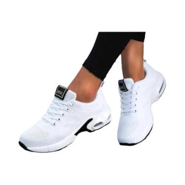 Imagem de Tênis Feminino Casual Plataforma Branco Respirável De Malha Para Camin