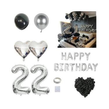 Imagem de Balão De Alumínio Em Forma De Coração Preto E Prateado Com Pétalas De 
