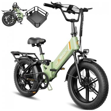 Imagem de Bicicleta elétrica dobrável Jasion X-Hunter ST verde com cesto pneus 20x4 motor 750W pi...