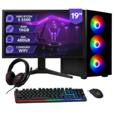 Imagem de Pc Computador Gamer Completo Ryzen 5 16gb 480gb Monitor 19 - Mrp Infor