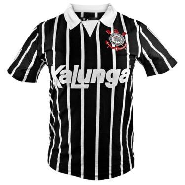 Imagem de Camiseta Corinthians Retrô Kalunga Listrada Masculina Polo Cor:PretoTa