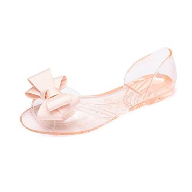 Imagem de Sapatilhas femininas sem cadarço transparentes de geleia com laço para o verão, Damasco, 8.5