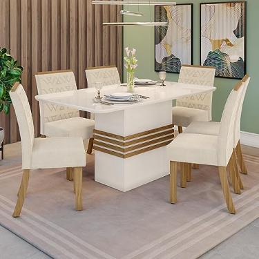 Imagem de Conjunto Sala de Jantar Tampo MDF com Vidro Canto Arredondado 160 Cm 6 Cadeiras Melinda Casa 812