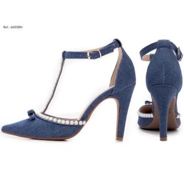 Imagem de Sapato Scarpin Tecido Jeans Azul Pérola Em Abs Salto: 9 Cm De Altura -