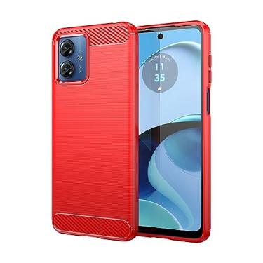 Imagem de Capa para Motorola Moto G14 6.5" 2023 (Inclui 2 películas de tela) capa macia anti-queda com borda elástica, Capa protetora TPU emborrachada para Motorola Moto G14 -Vermelho