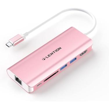 Imagem de LENTION Hub USB C com HDMI 4K, leitor de cartão SD, 2 USB 3.0, porta de carregamento tipo C, porta Ethernet, compatível com MacBook Pro 2023-2016, novo Mac Air/Surface/Steam Deck, mais (CB-C68, ouro rosa)