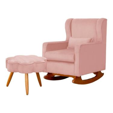 Imagem de Poltrona C/ Puff Balanço Amamentação Aurora Veludo Rosa - LM DECOR