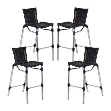 Imagem de 4 Banquetas Em Alumínio Fortaleza Alta Com Encosto Preto