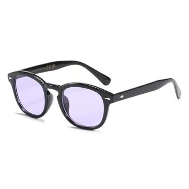 Imagem de Óculos de sol redondos vintage Pilot Nerd feminino Óculos de verão coloridos com armação preta Lente transparente rosa azul transparente…