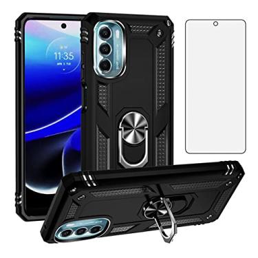 Imagem de Capa compatível com Motorola Moto G 5G 2022 com protetor de tela de vidro temperado e suporte de anel com suporte magnético para celular MotoG G5G 2022 XT2213-3 XT2213-2 feminino masculino preto