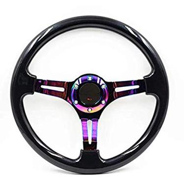 Imagem de Volante universal de corrida de carro de 35,5 cm Drifting Neo Chrome Deep Dish ABS volante com buzina (preto)