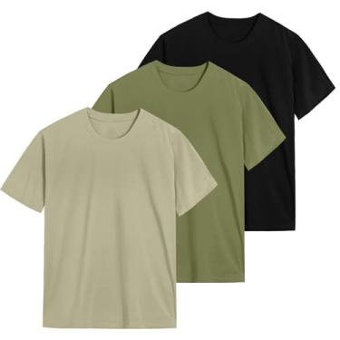 Imagem de Camiseta masculina ultra macia de viscose de bambu, gola redonda, leve, manga curta, elástica, refrescante, casual, básica, Preto + verde + verde claro, G