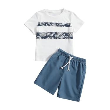 Imagem de Floerns Conjunto de camiseta de manga curta com estampa tropical de 2 peças para meninos, Azul, 4Y