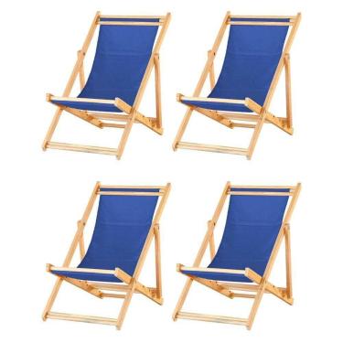 Imagem de Kit 4 Cadeira Espreguiçadeira Dobrável S-b-azul Marinho