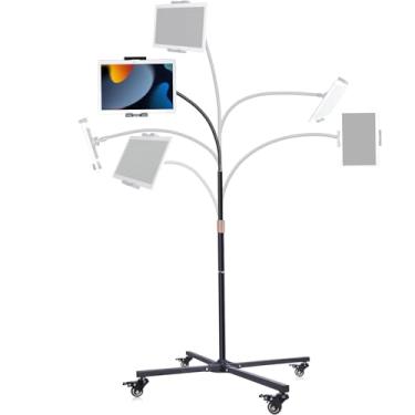 Imagem de Suporte ajustável para tablet com rodas – Suporte de iPad resistente para mesa, cozinha, escritório ou cama - compatível com iPad Pro/Air/Mini, tablets Samsung, Fire HD, dispositivos de 10 a 13