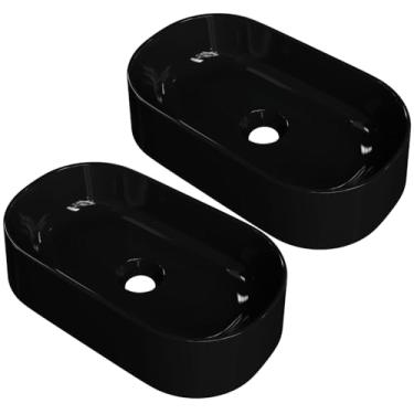 Imagem de Kit 02 Cubas de Apoio Oval Para Banheiro Lavabo Laila C01 O42W Preto - Lyam