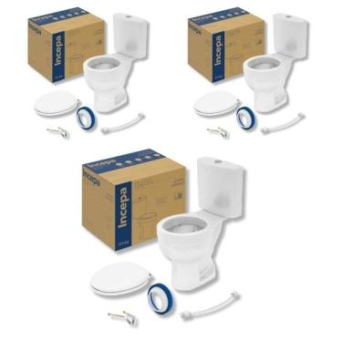 Imagem de Kit 3 Vaso Sanitário com Caixa Acoplada e Assento Soft Close Acesso Confort Incepa Branco