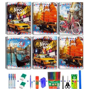 Imagem de Kit 10 cadernos espiral fotos 96 folhas capa dura 38 itens