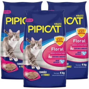 Imagem de Areia Higiênica Pipicat Floral Perfumada para Gato 4kg  Kit com três u