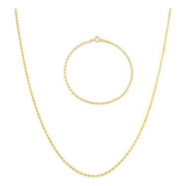 Imagem de Conjunto Corrente Cordão Colar 40cm Baiano E Pulseira Ouro 18k 750 - D