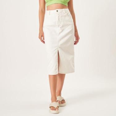 Imagem de Saia Midi Jeans Color Reta Fenda Frontal Branco Cru - Bloom, Branco cr