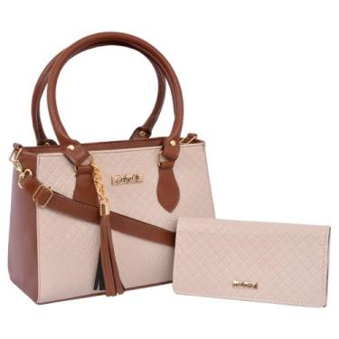 Imagem de Kit Bolsa Feminina Bicolor + Carteira - Aryel, Branco com marrom