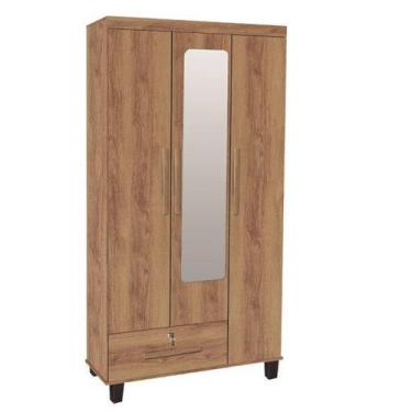 Imagem de Roupeiro Solteiro 3 portas + 1 gaveta c/ espelho cor Canela - TRIN.
