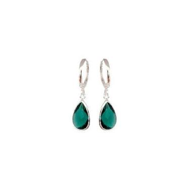 Imagem de Brinco Argolinha Gota de Cristal Verde Oliva Folheado Prata 18k Antial