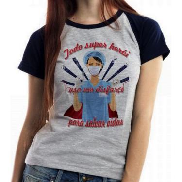 Imagem de Baby look blusa feminina ou Camiseta unissex Enfermeira super herói sa
