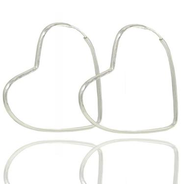 Imagem de Brinco Argola Coração Grande 4,5 cm Luxo Prata Legitima - Lojas La&Ny,