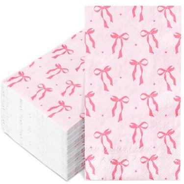 Imagem de JarThenaAMCS 100 peças de guardanapo de papel de laço rosa para convidados fofo gravata borboleta guardanapo de toalha de mão descartável para dia dos namorados suprimentos de festa em casa