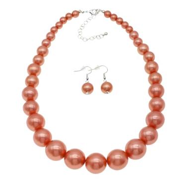 Imagem de Utop Colar de gargantilha de pérola grande para mulheres, contas de pérolas falsas, conjunto de brincos de pérola dos anos 20, bijuteria de fantasia, X-Large, Pérola, Pérola sintética