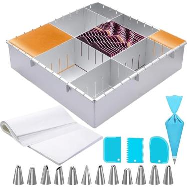 Imagem de Molde de bolo ajustável de 30,5 cm, assadeira, lata de bolo, molde de mousse de alumínio quadrado, molde multifuncional para assar bolo "faça você mesmo". Inclui 20 peças de papel de pergaminho.