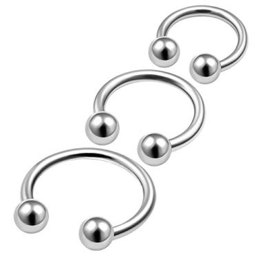 Imagem de 3 peças de aço cirúrgico calibre 18 6 mm 8 mm 10 mm brincos de ferradura piercing joia nariz lábio sobrancelha septo bola 3 mm M0966