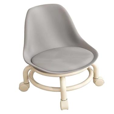 Imagem de Banqueta Giratória de Baixa Altura Com Encosto, Rodas de Couro PU, Confortável e Forte Universal para Casa, Escritório, Banheiro, Exterior, Jardim, Salão de Beleza (Cinza)