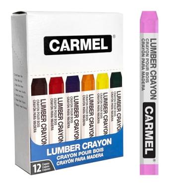 Imagem de Carmel Lumber Crayon Pro, caixa com 12 (rosa), giz de cera de marcação, marcador de madeira, giz de cera de quilha, giz de cera de tinta à base de argila de alta densidade, ideal para marcação em