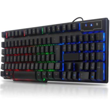 Imagem de Teclado Semi Mecanico Gamer para PC, PS4, Computador, Notebook com Led Iluminado Rainbow Backlight USB