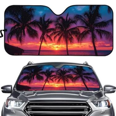 Imagem de SEANATIVE Pôr do sol coqueiro dobrável carro janela frontal protetor solar bloqueador solar automático protetor de viseira para mulheres