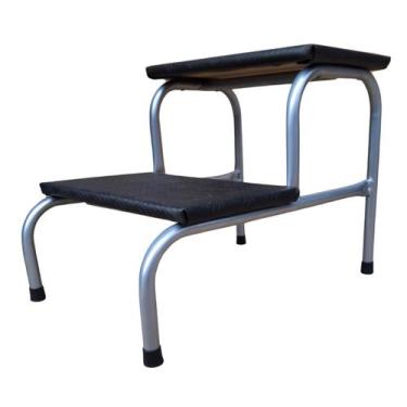 Imagem de Escada Clínica de 2 Degraus Prata Esmaltada Tubo 3/4 Com Piso em MDF -
