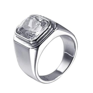 Imagem de PMTIER Anel masculino banhado a ouro/prata/preto de aço inoxidável com pedra multicolorida de pedras preciosas quadradas, Metal, Metal