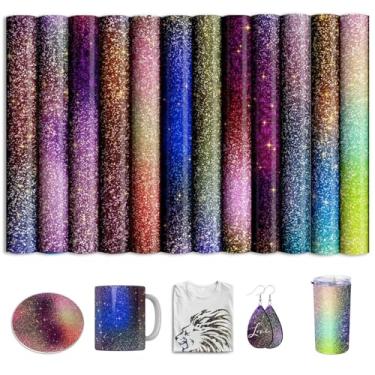 Imagem de Folhas de tinta de transferência de sublimação de glitter para sublimação em branco caneca copo camiseta sacola, papel de sublimação pré-impresso para prensa térmica Cricut, 12 folhas 30,5 x 25,4 cm