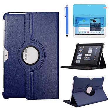Imagem de Capa para Samsung Galaxy Tab 2 de 10,1 polegadas 2012 (GT-P5100 GT-P5110 GT-P5113), suporte giratório de 360 graus, capa protetora completa, com caneta Stylus, película de tela (azul)