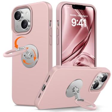 Imagem de XYZ Capa para iPhone 13 com suporte, suporte giratório de silicone macio de 360°, capa de silicone líquido à prova de choque com forro de microfibra para Apple 13 de 6,1 polegadas (rosa)