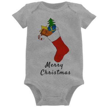 Imagem de Body Bebê Socket Merry Christmas - Foca na Moda, Cinza, P