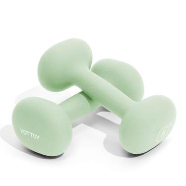 Imagem de YOTTOY Conjunto de halteres de 1 a 6,8 kg para mulheres, pesos de mão antiderrapantes para academia em casa, treinamento de força e exercícios de corpo inteiro (verde, 2,3 kg-par)