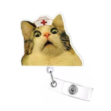 Imagem de Carretel de crachá de gato engraçado retrátil, molinete de crachá de animal fofo para enfermeiras, estudantes de enfermagem, equipe médica, trabalhador de escritório