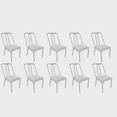 Imagem de Kit 10 Cadeira de Jantar Drika Office Escritório Recepção Ferro Prata Sintético Branco...
