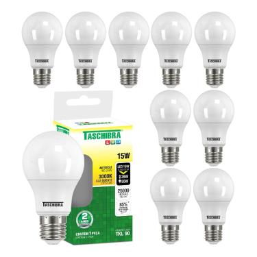 Imagem de 10 Lâmpada Led Bulbo 15w E27 3000k Branco Quente Taschibra